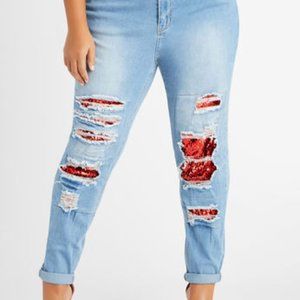 Sequin Rip & Repair Skinny Jean